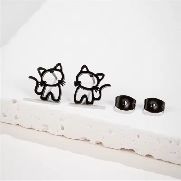 4 Pairs Cat Stainless Steel Stud Earrings - black - Picture 1 of 3